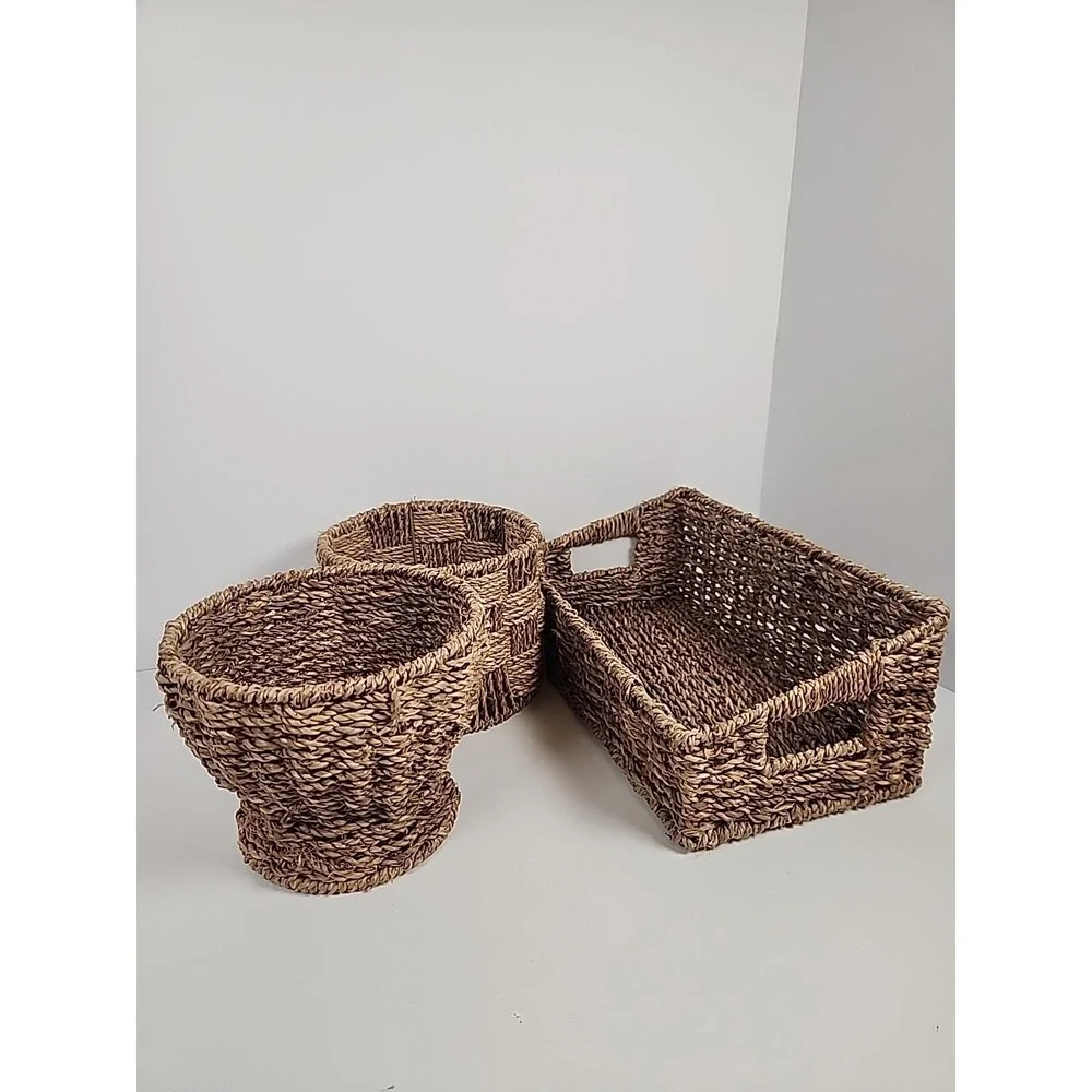 Set of 3 Woven Seagrass Wicker Baskets 5